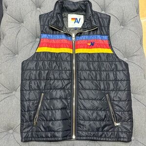 Aviator Nation Black 4-Stripe Puffer Vest